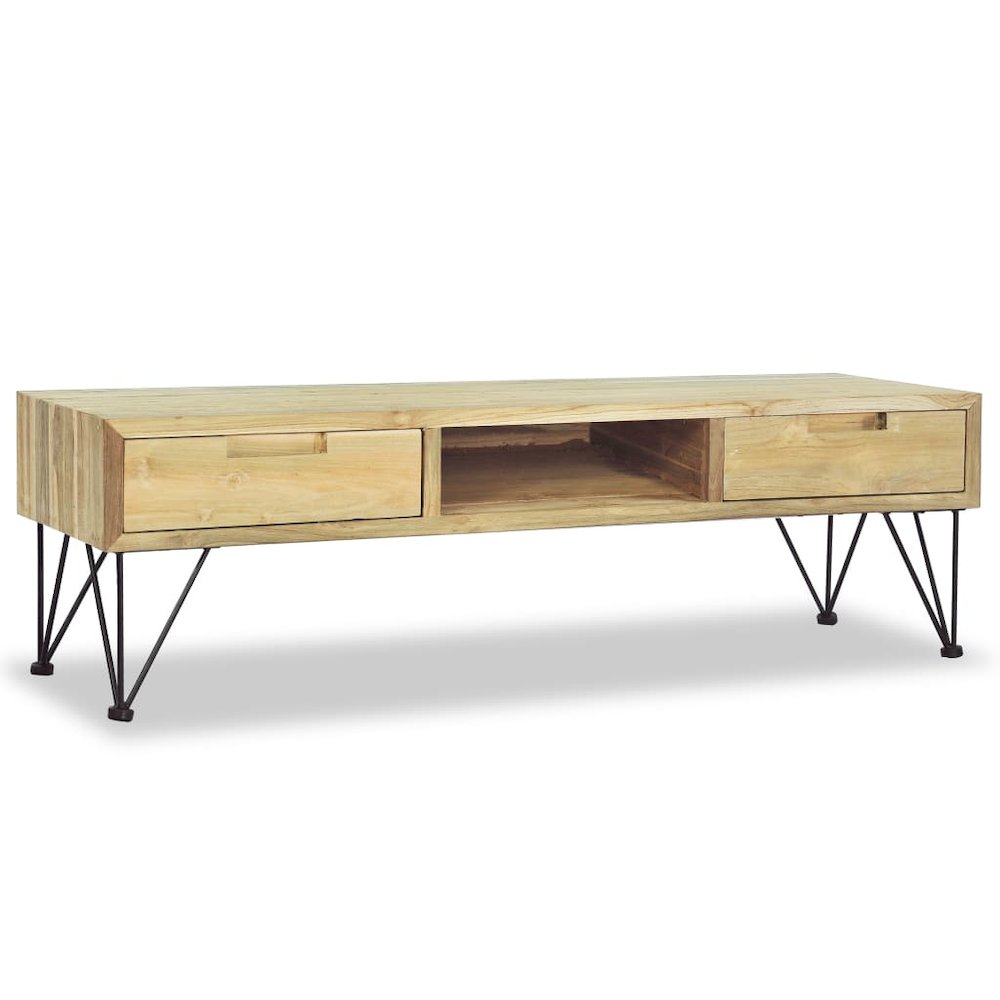 TV Cabinet Natural Wood Recycled Solid Teak, Wrought Iron. Picture 2