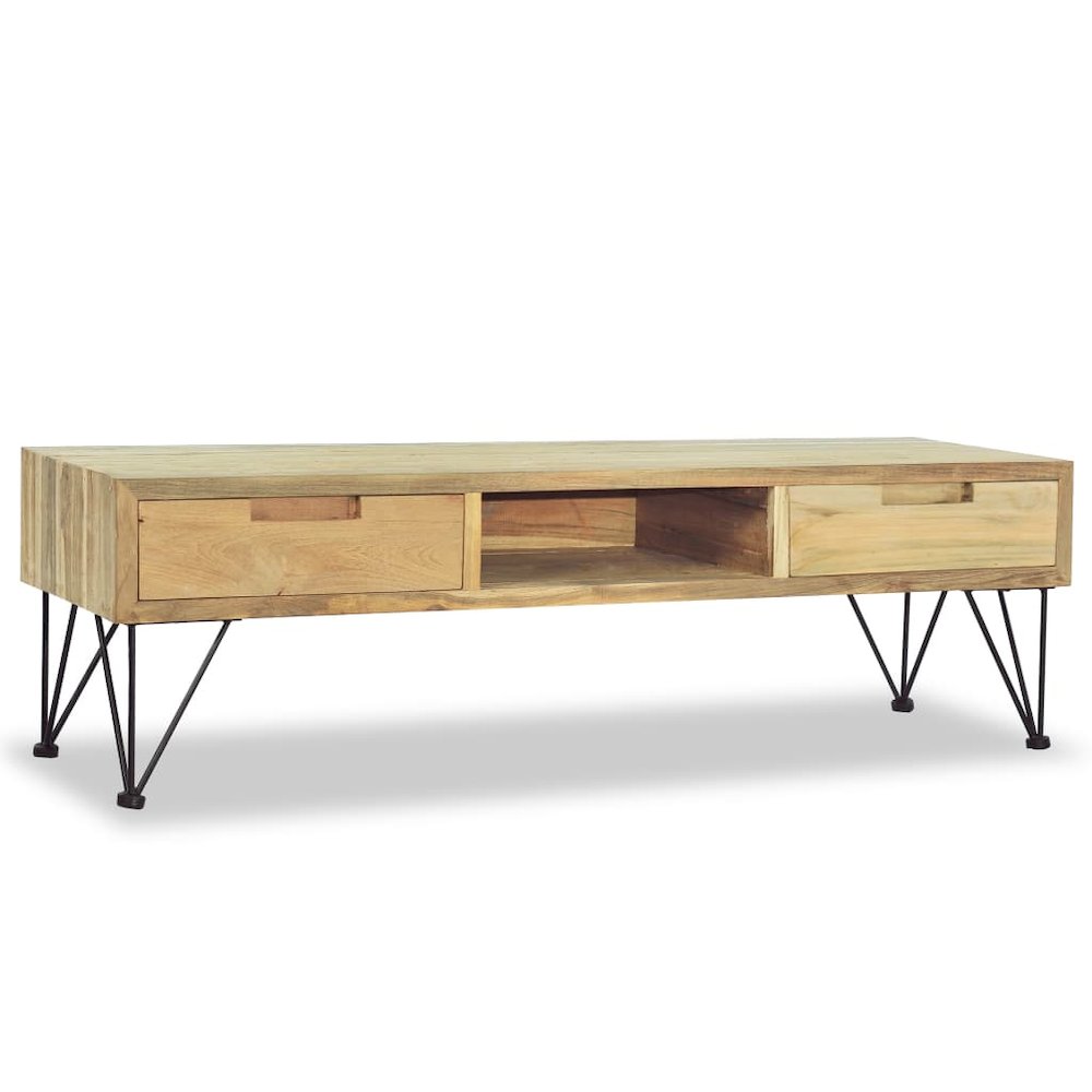 TV Cabinet Natural Wood Recycled Solid Teak, Wrought Iron. Picture 3