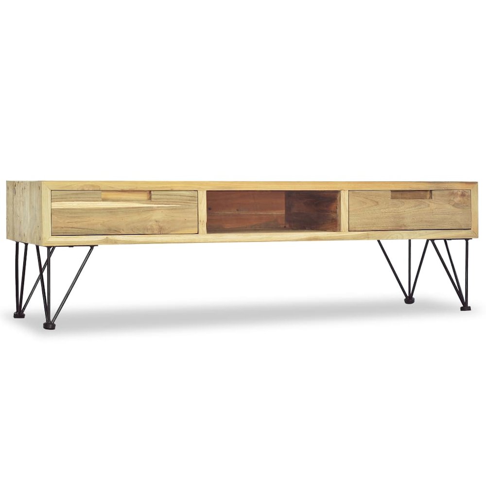 TV Cabinet Natural Wood Recycled Solid Teak, Wrought Iron. Picture 4
