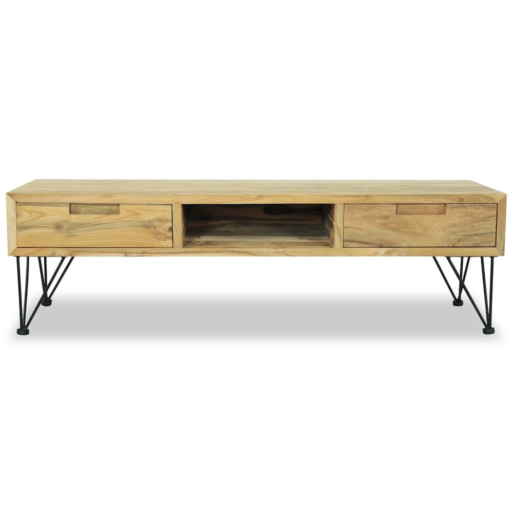 TV Cabinet Natural Wood Recycled Solid Teak, Wrought Iron. Picture 6