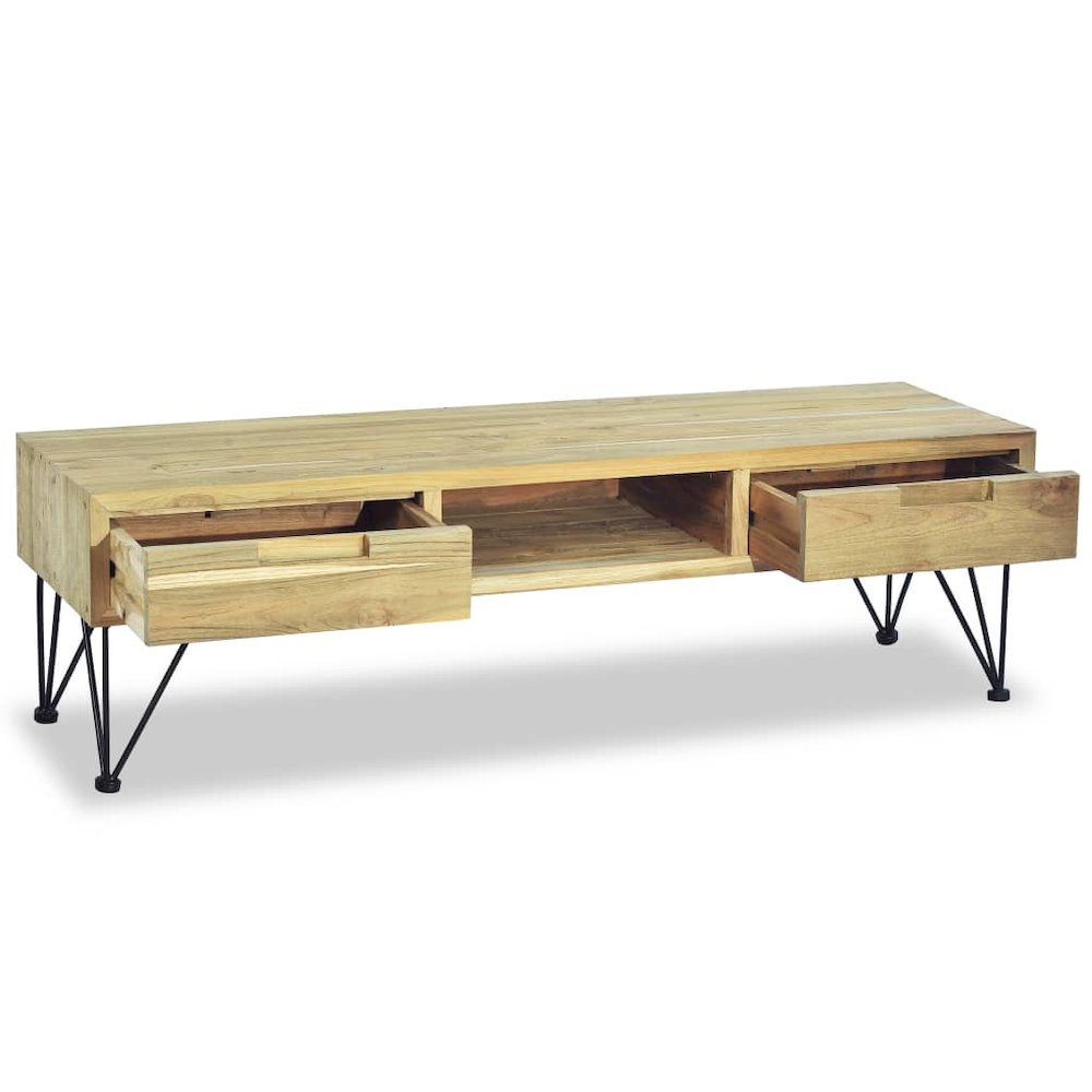 TV Cabinet Natural Wood Recycled Solid Teak, Wrought Iron. Picture 7