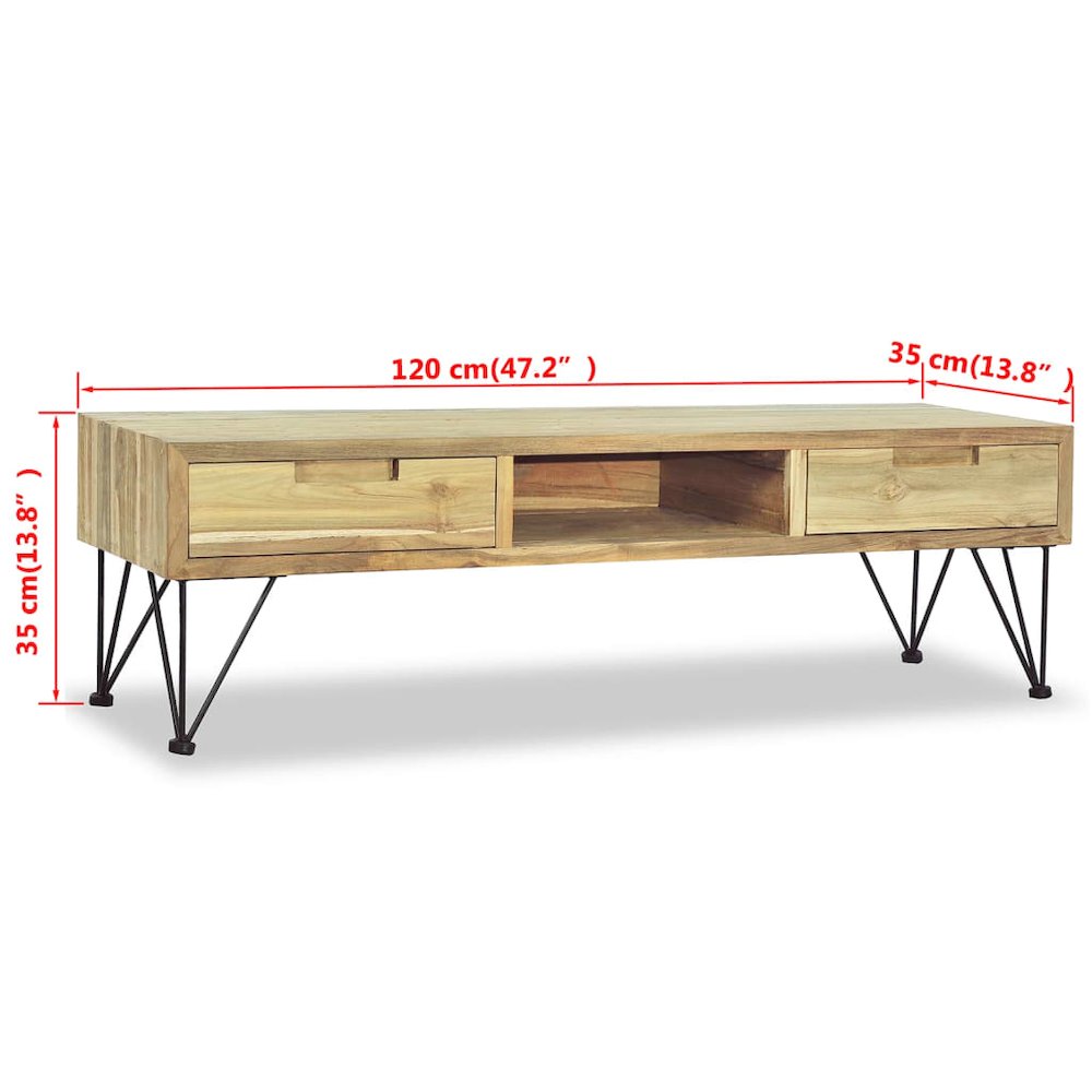 TV Cabinet Natural Wood Recycled Solid Teak, Wrought Iron. Picture 10