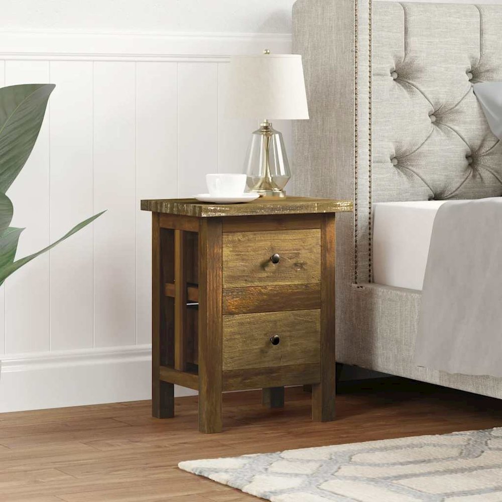Nightstand Brown Solid Mahogany Wood 15.7x11.8x20.1 in. Picture 2