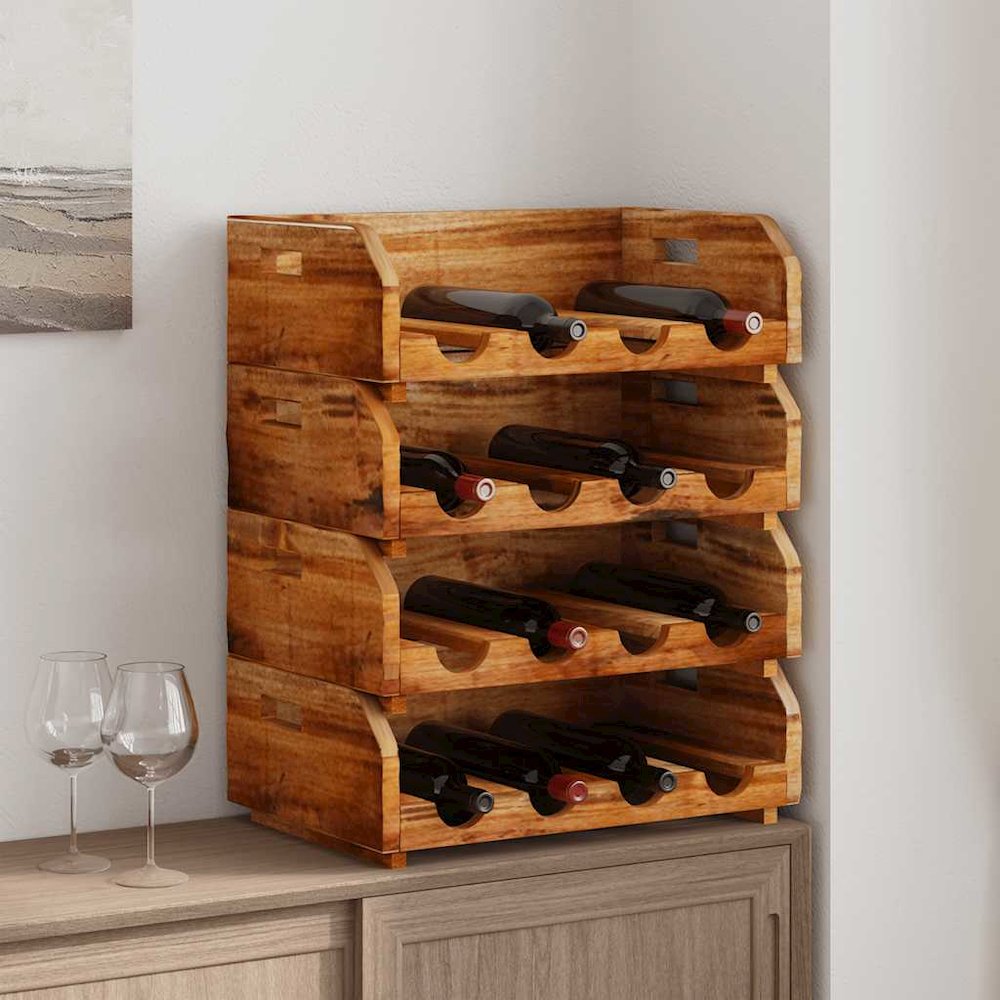 Wine Racks 4 pcs for 16 Bottles Solid Mahogany Wood. Picture 2