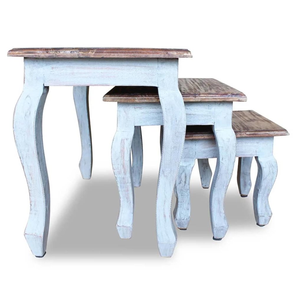 Nesting Table Brown, White Solid Mahogany Wood Small, Medium, Large. Picture 2