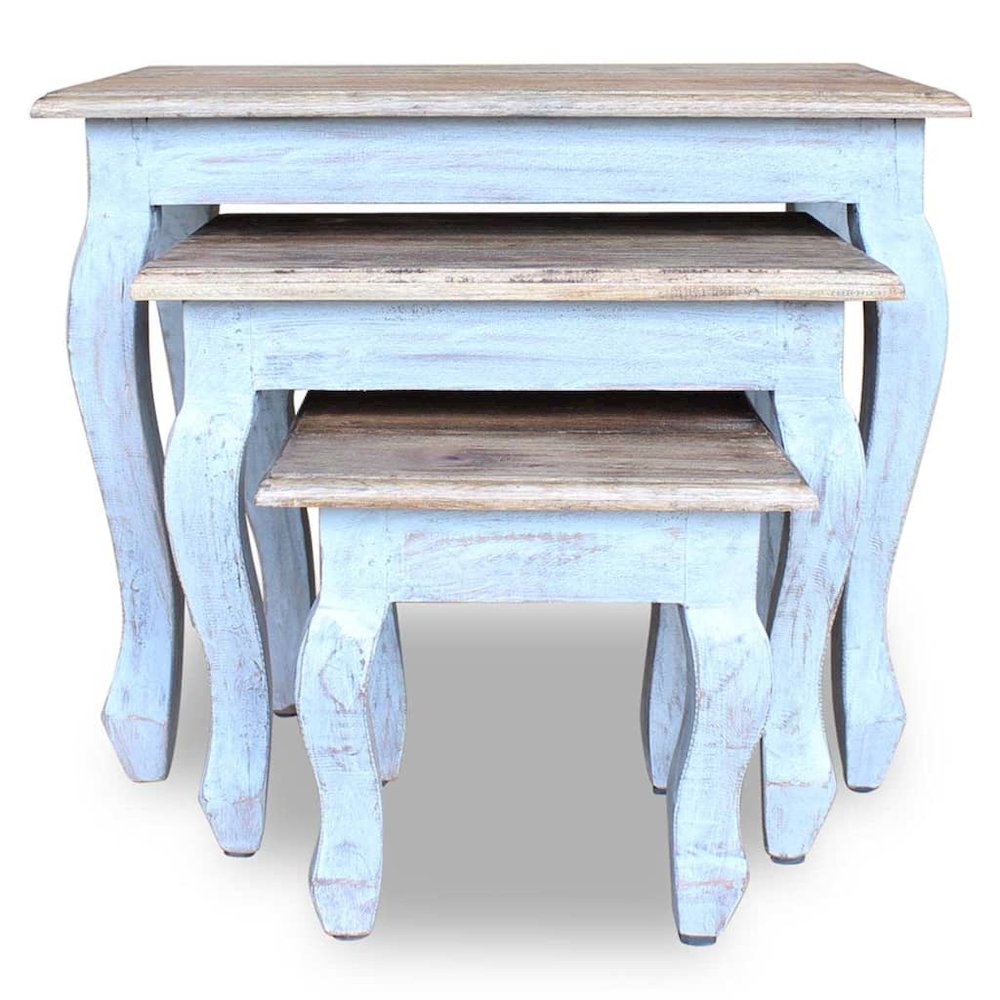 Nesting Table Brown, White Solid Mahogany Wood Small, Medium, Large. Picture 3