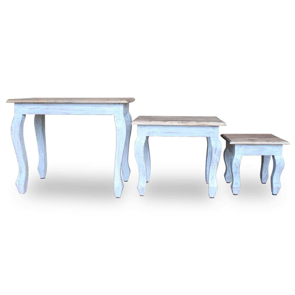 Nesting Table Brown, White Solid Mahogany Wood Small, Medium, Large. Picture 5