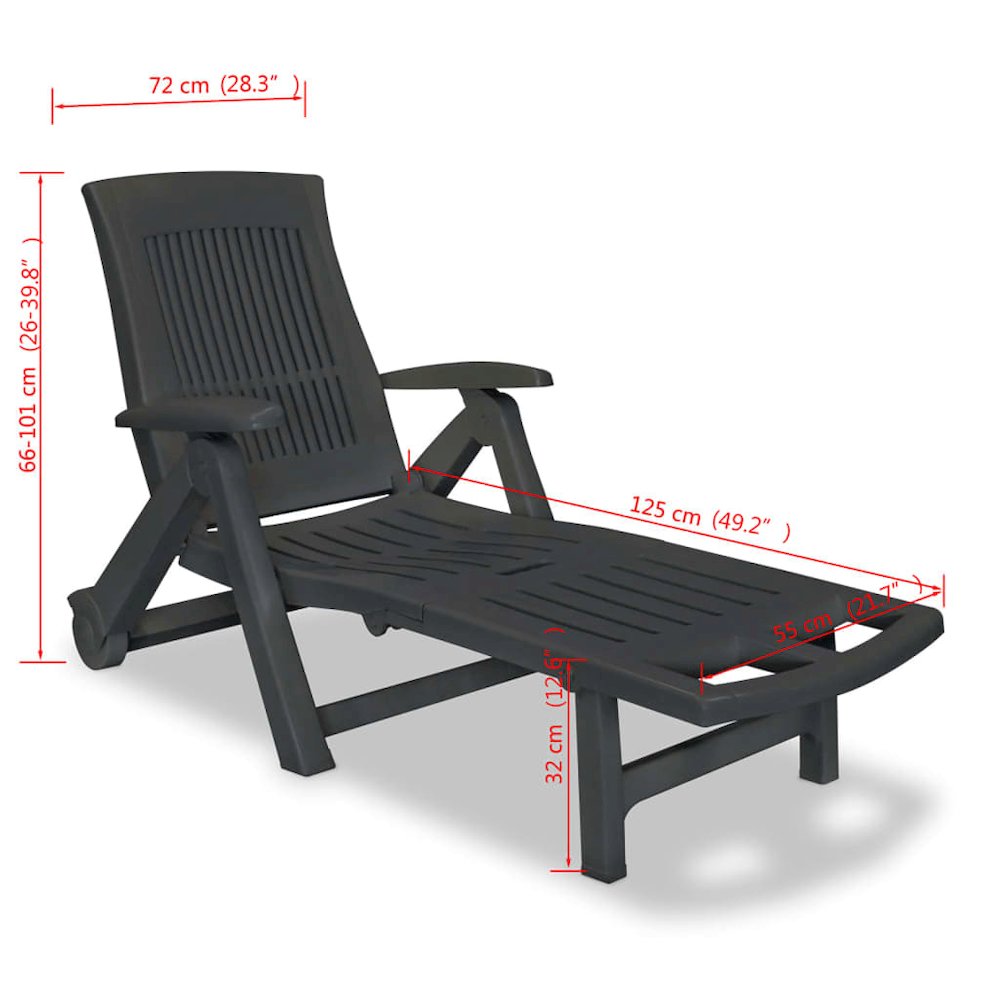Sun Lounger Anthracite Plastic Standard Foldable Sun Lounger. Picture 8