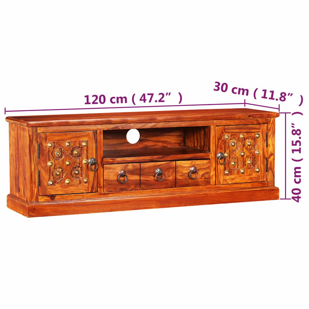 TV Stand Natural Sheesham Solid Sheesham wood, Copper. Picture 10