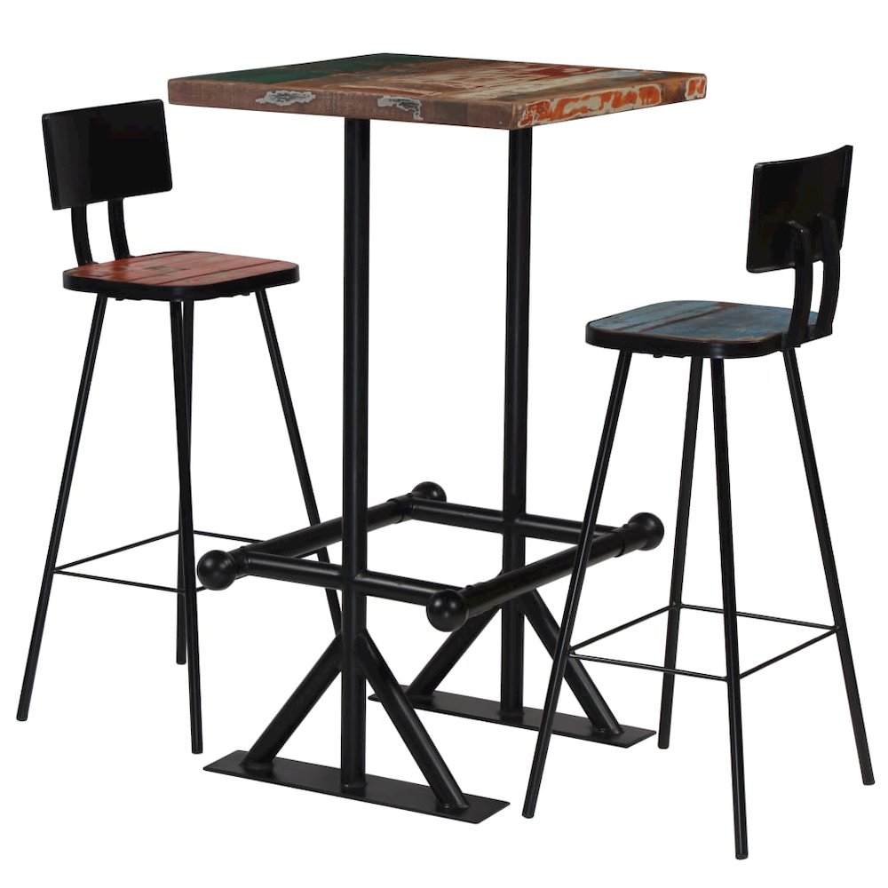 Bar Set Multicolour Solid Reclaimed Wood Medium Industrial. Picture 1
