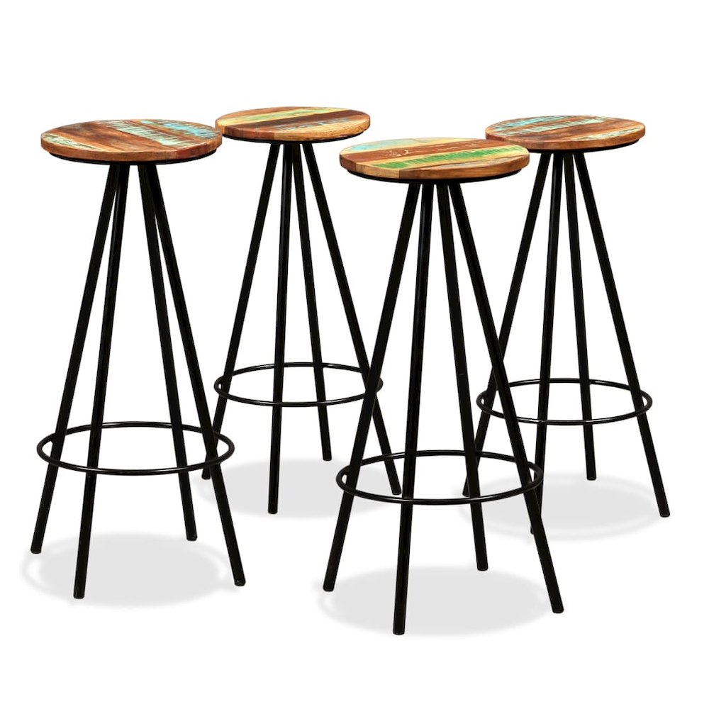 Bar Stool Set of 4 Varied Reclaimed Wood Standard Industrial. Picture 1