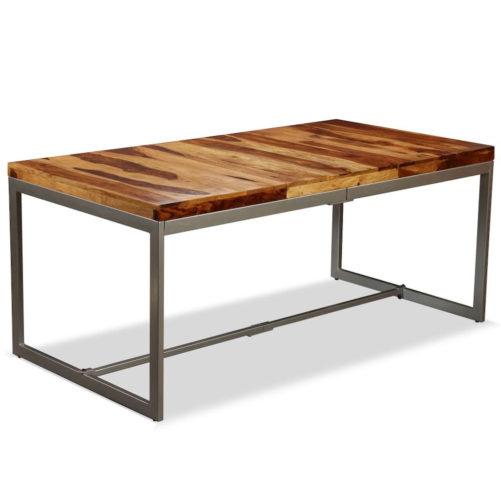 Dining Table Brown and Black Sheesham Wood and Powder-Coated Steel. Picture 2