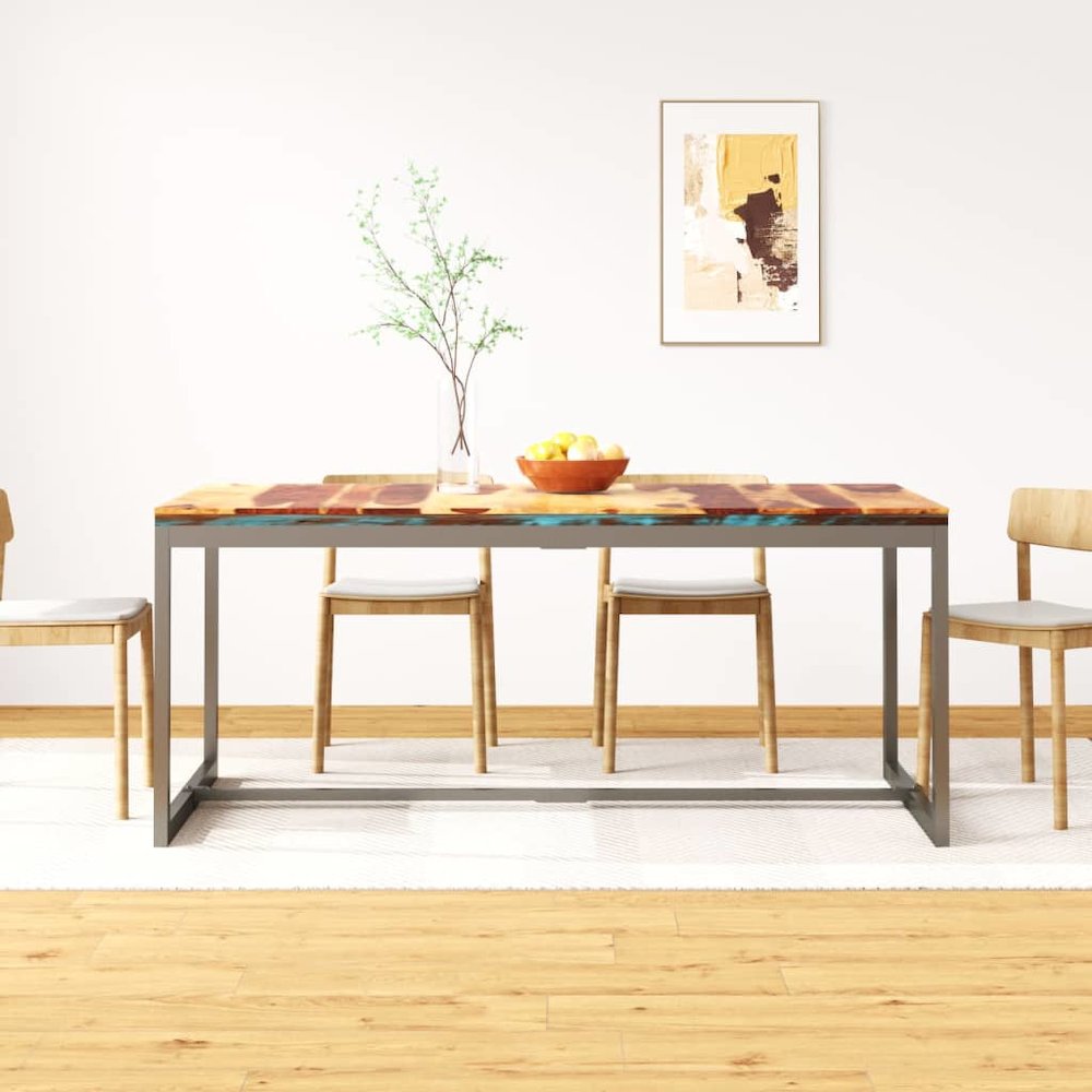 Dining Table Brown and Black Sheesham Wood and Powder-Coated Steel. Picture 1