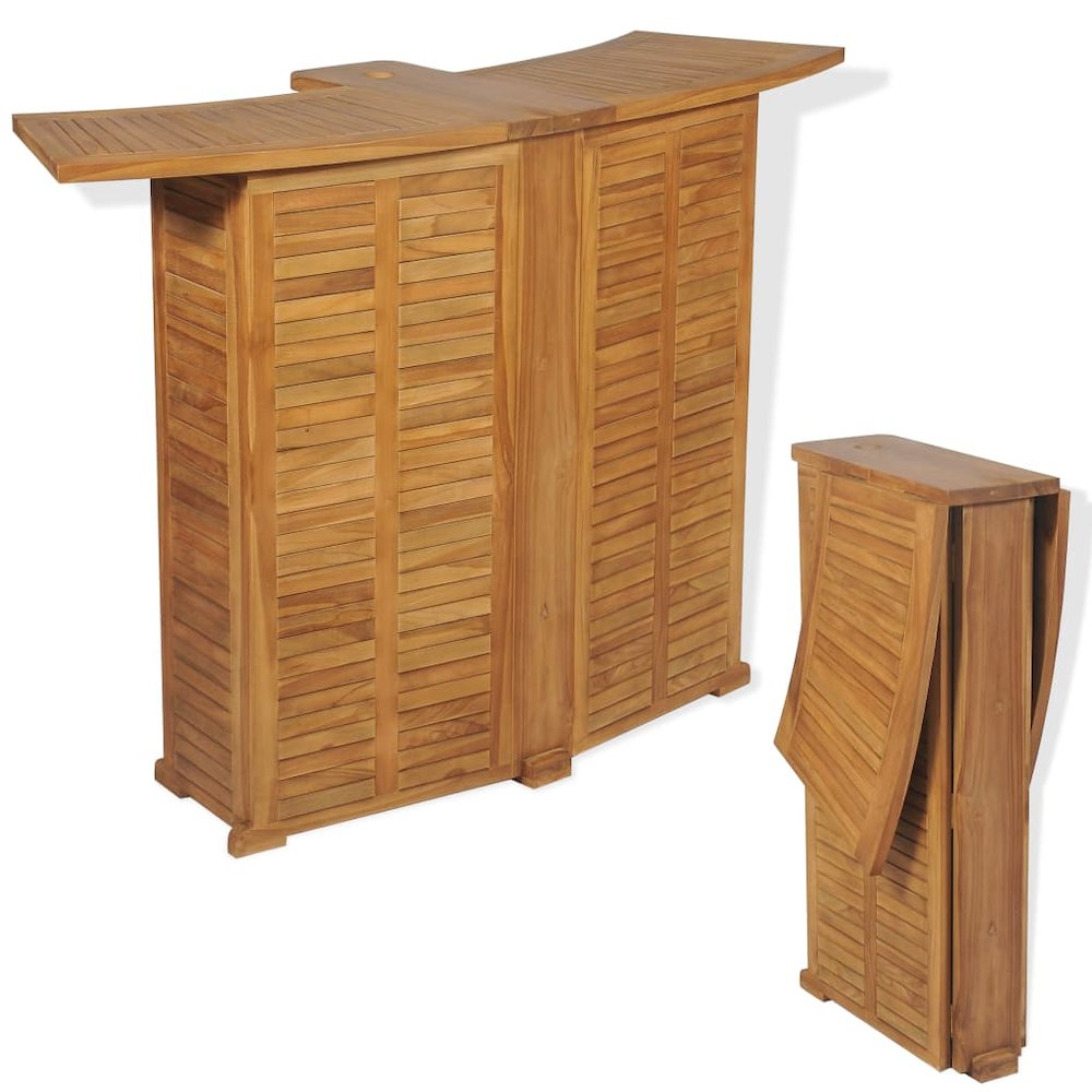 Bar Table Brown Solid Teak Wood Large Foldable Bar Table. Picture 1