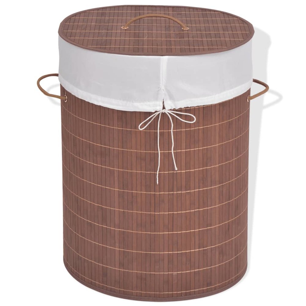 vidaXL Bamboo Laundry Bin Oval Brown. Picture 1