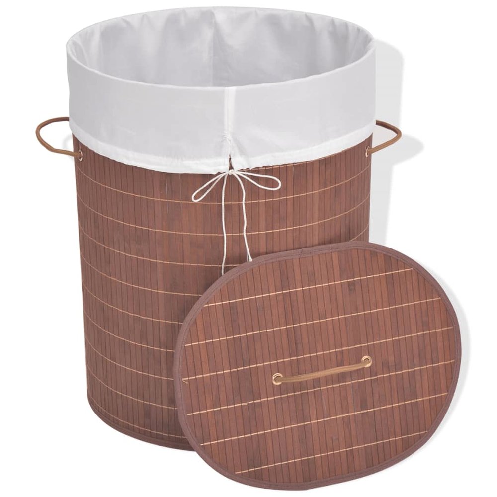 vidaXL Bamboo Laundry Bin Oval Brown. Picture 2