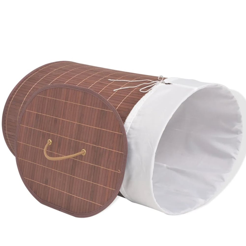 vidaXL Bamboo Laundry Bin Oval Brown. Picture 3
