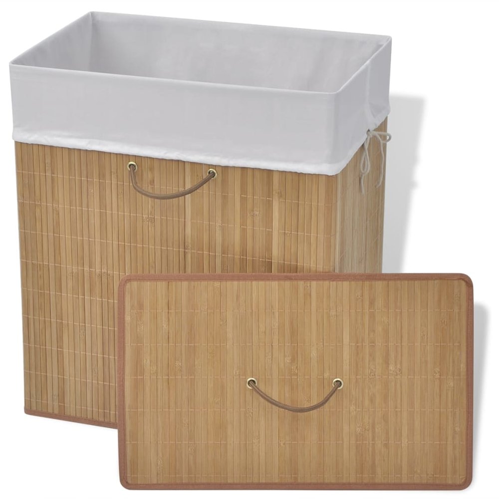 vidaXL Bamboo Laundry Bin Rectangular Natural. Picture 2