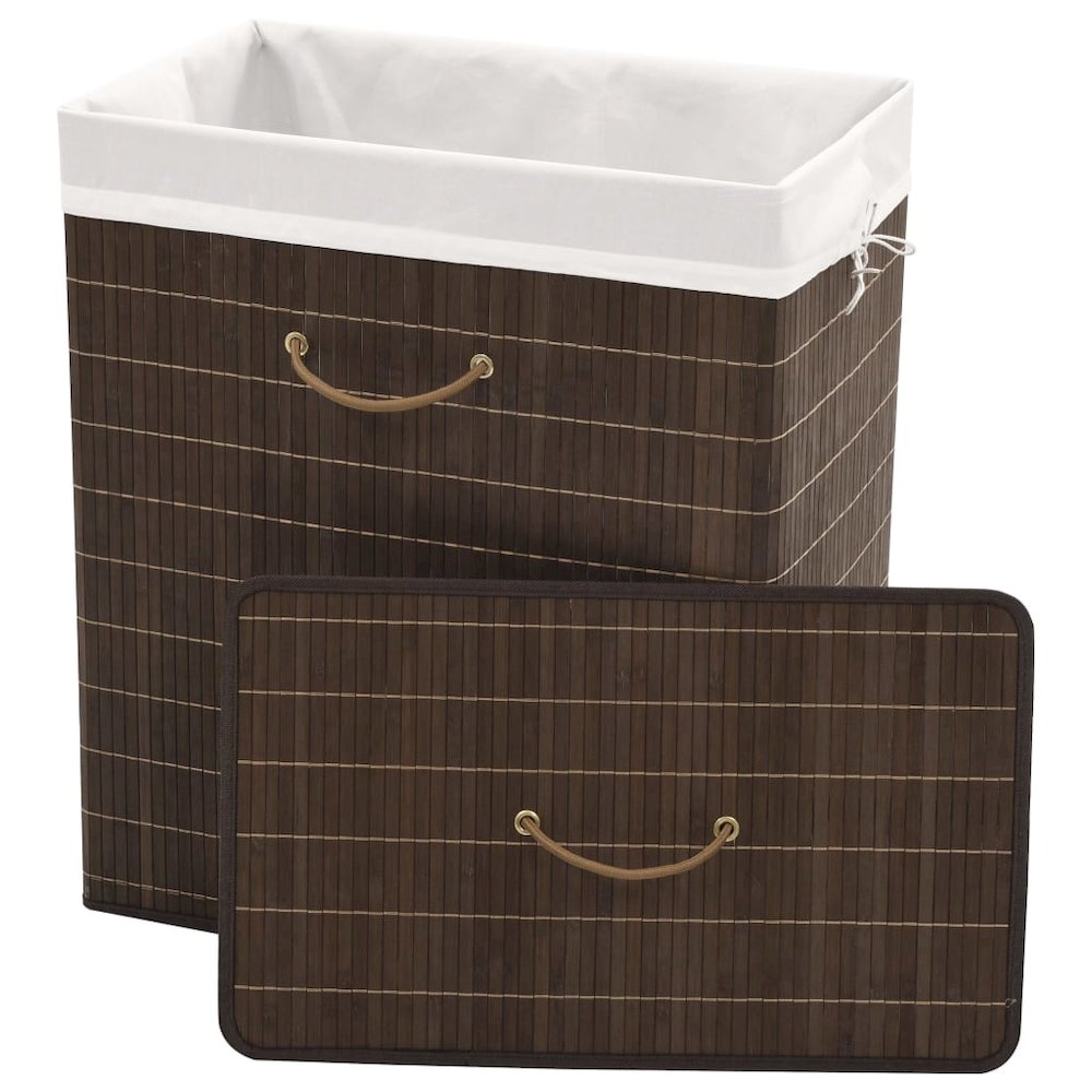 vidaXL Bamboo Laundry Bin Rectangular Dark Brown. Picture 2