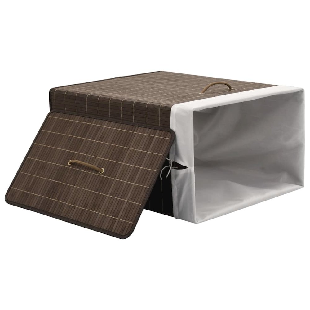 vidaXL Bamboo Laundry Bin Rectangular Dark Brown. Picture 3