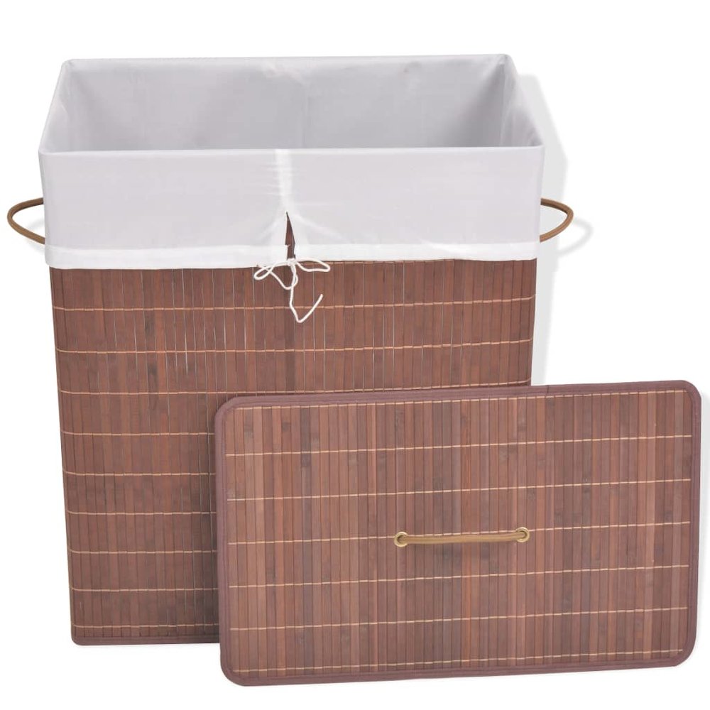 vidaXL Bamboo Laundry Bin Rectangular Brown, 245583. Picture 2