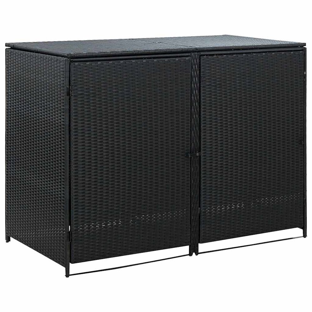 Trash Can Shed Black PE rattan, Powder-coated steel Large Durable. Picture 1