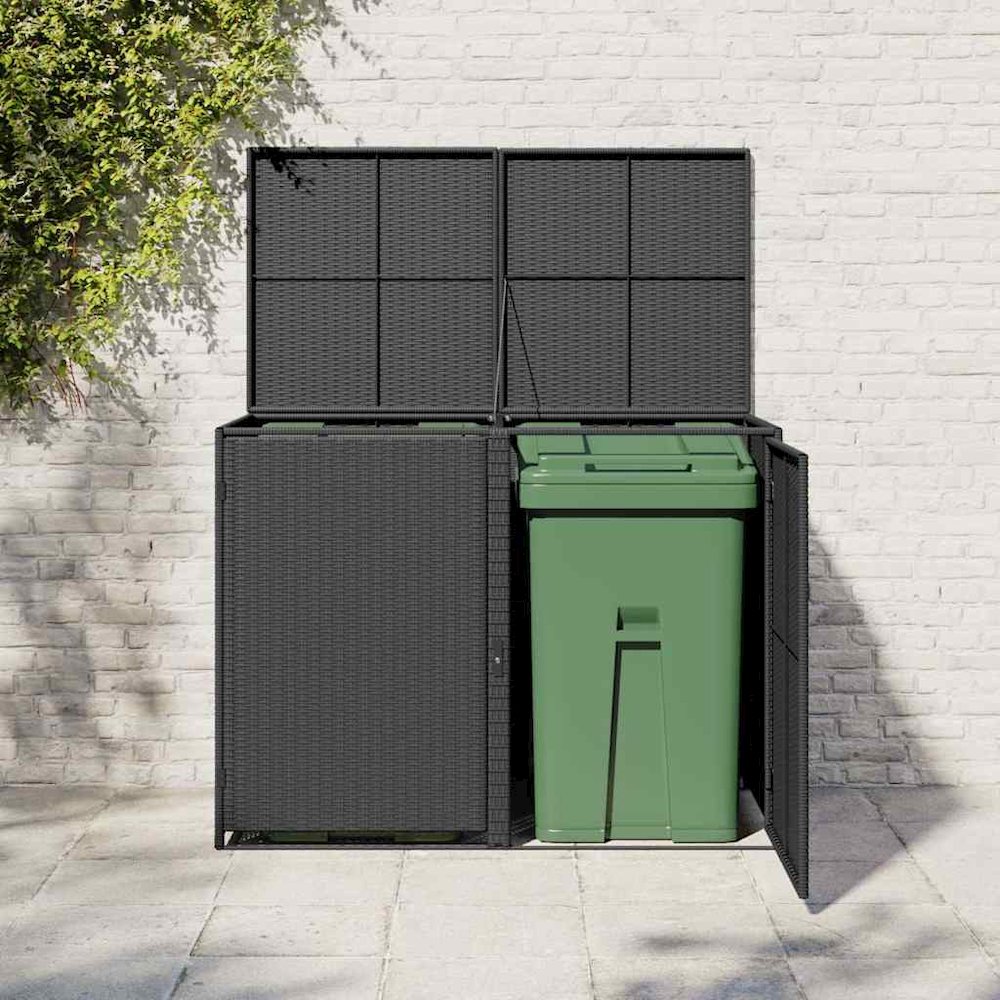 Trash Can Shed Black PE rattan, Powder-coated steel Large Durable. Picture 3