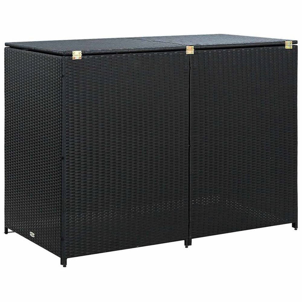 Trash Can Shed Black PE rattan, Powder-coated steel Large Durable. Picture 7