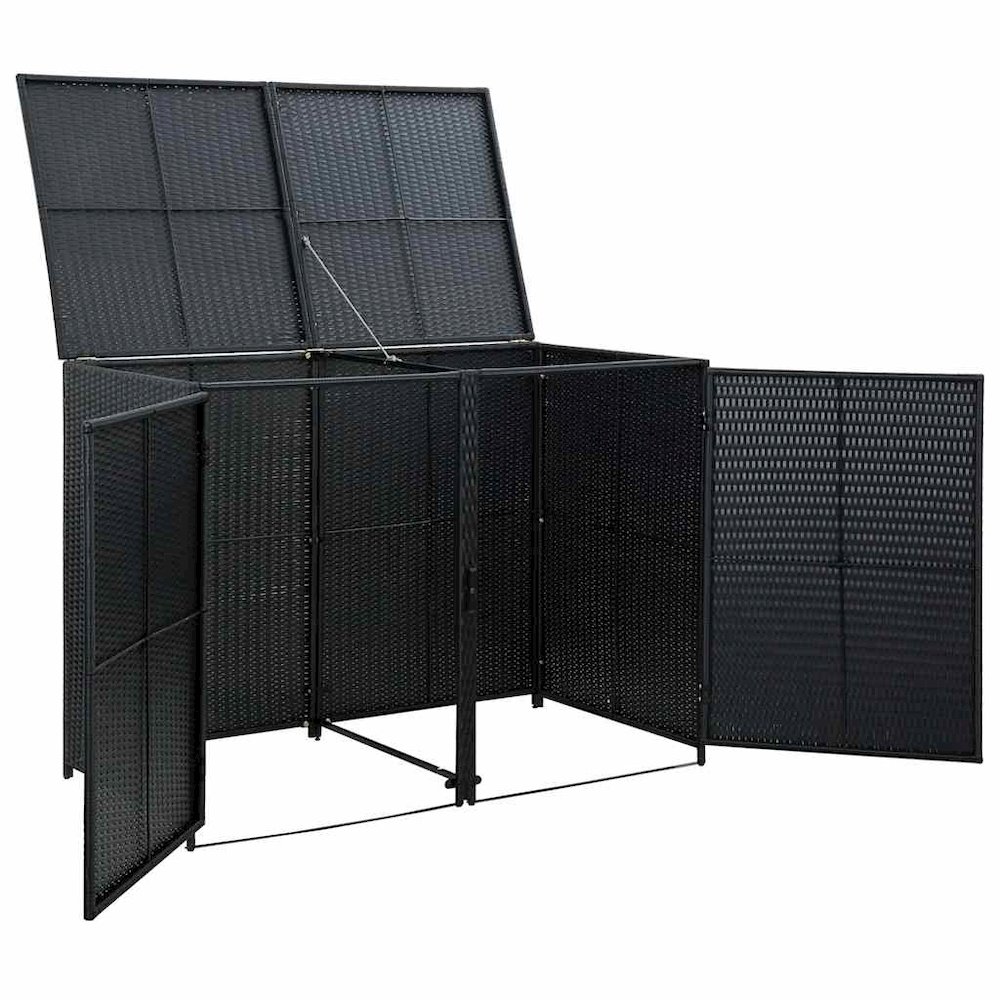 Trash Can Shed Black PE rattan, Powder-coated steel Large Durable. Picture 8