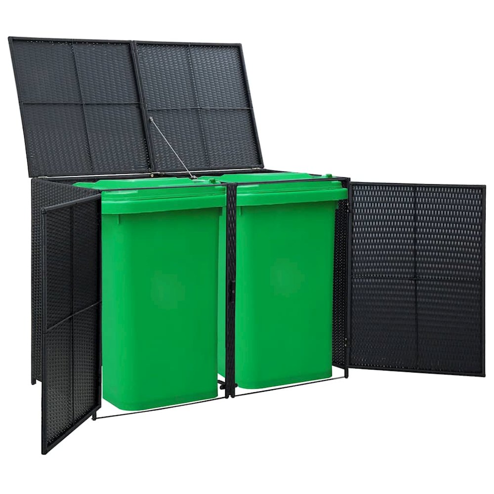 Trash Can Shed Black PE rattan, Powder-coated steel Large Durable. Picture 11
