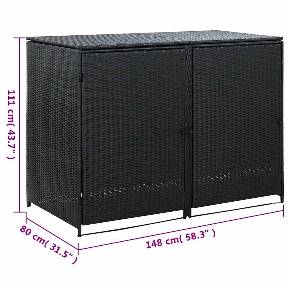 Trash Can Shed Black PE rattan, Powder-coated steel Large Durable. Picture 12