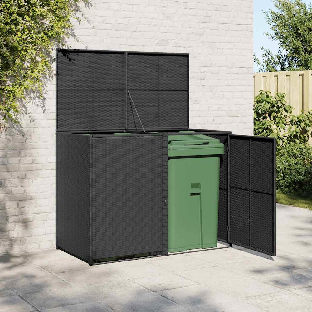 Trash Can Shed Black PE rattan, Powder-coated steel Large Durable. Picture 2