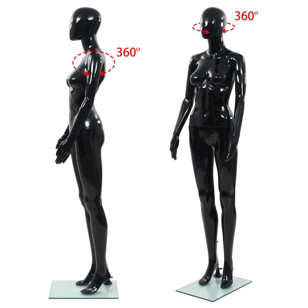 vidaXL Full Body Female Mannequin with Glass Base Glossy Black 68.9", 142929. Picture 5