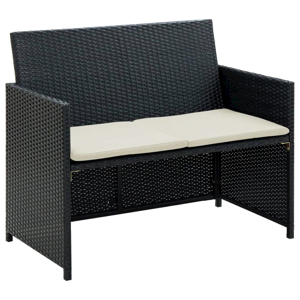 2-seater Sofa Black Poly Rattan, Powder-Coated Steel, Polyester. Picture 1