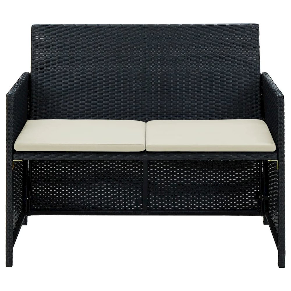2-seater Sofa Black Poly Rattan, Powder-Coated Steel, Polyester. Picture 2
