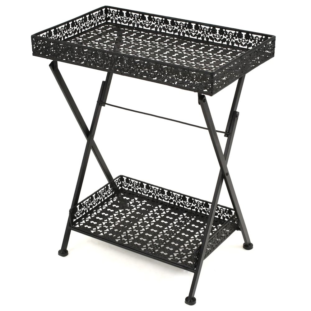 vidaXL Folding Tea Table Vintage Style Metal 22.8"x13.8"x28.3" Black, 245941. Picture 1