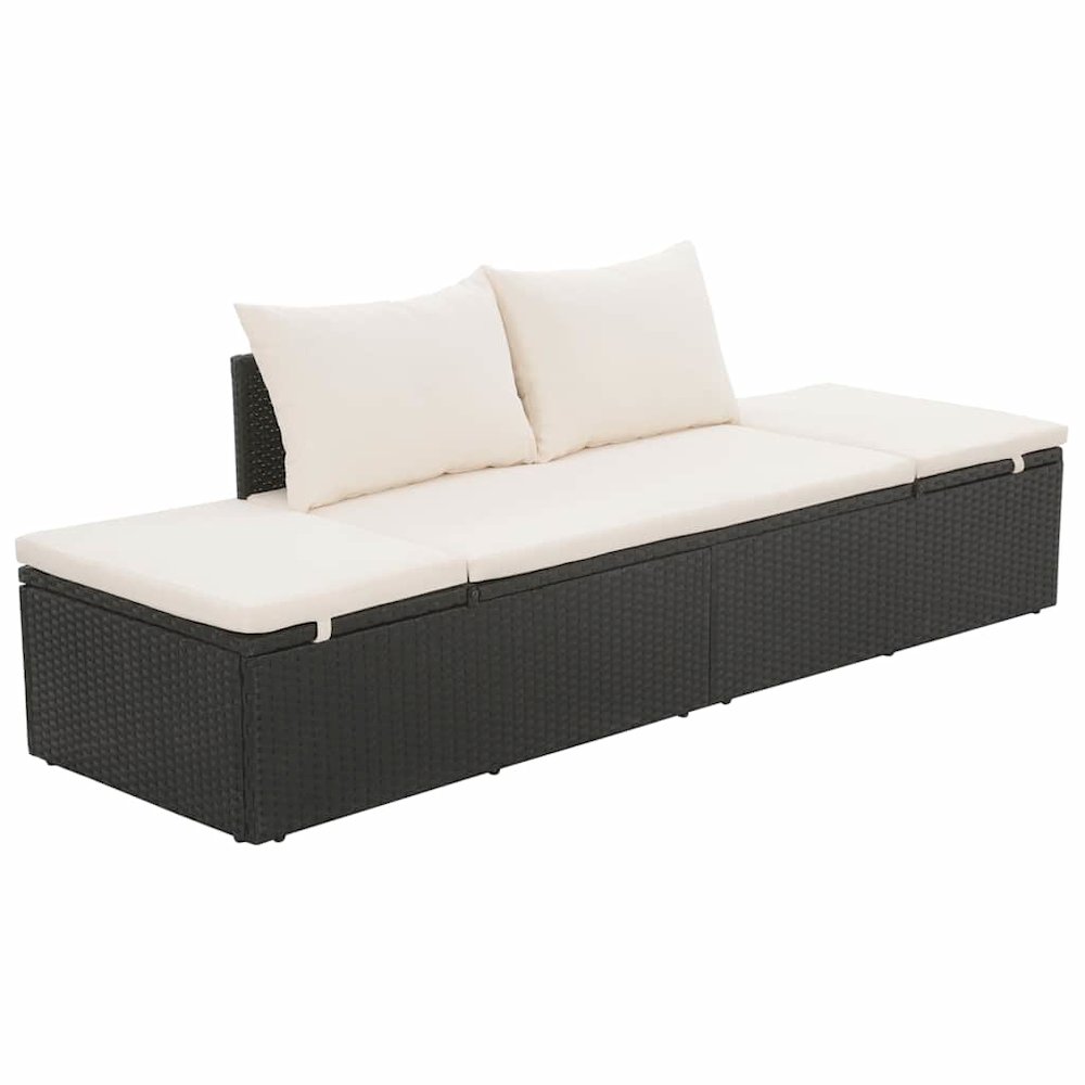 Lounge Bed Black PE Rattan 76.8 x 23.6 in Multi-Position Backrest. Picture 1