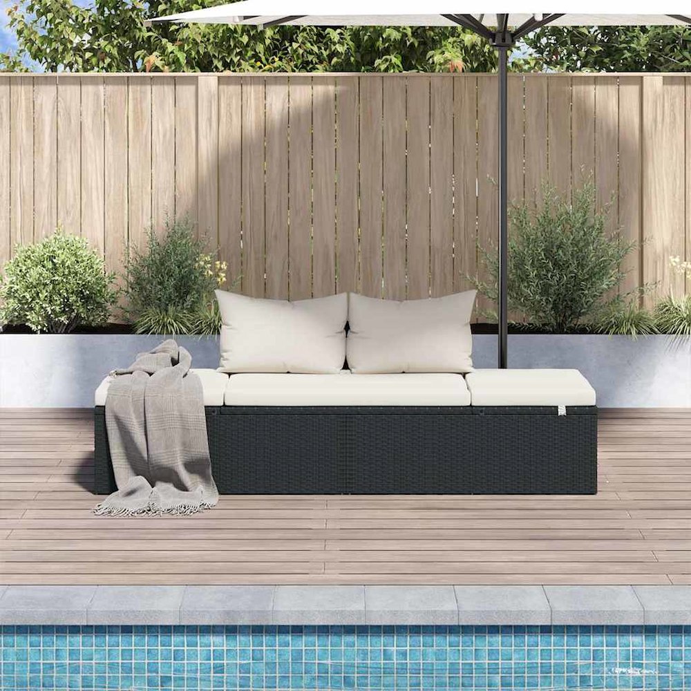 Lounge Bed Black PE Rattan 76.8 x 23.6 in Multi-Position Backrest. Picture 3