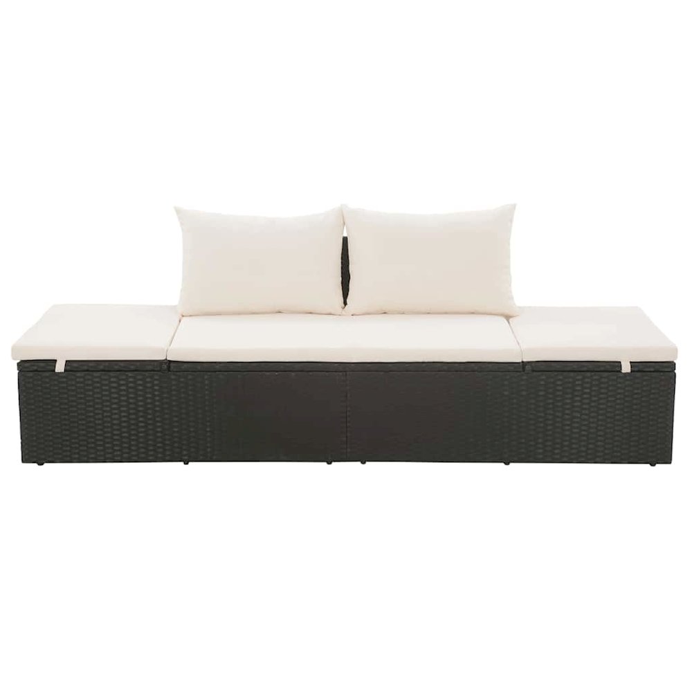 Lounge Bed Black PE Rattan 76.8 x 23.6 in Multi-Position Backrest. Picture 5