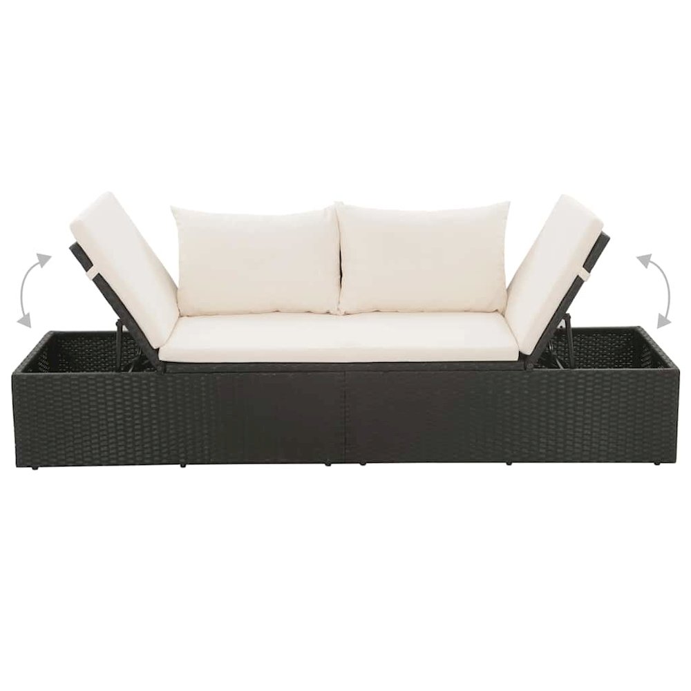 Lounge Bed Black PE Rattan 76.8 x 23.6 in Multi-Position Backrest. Picture 6