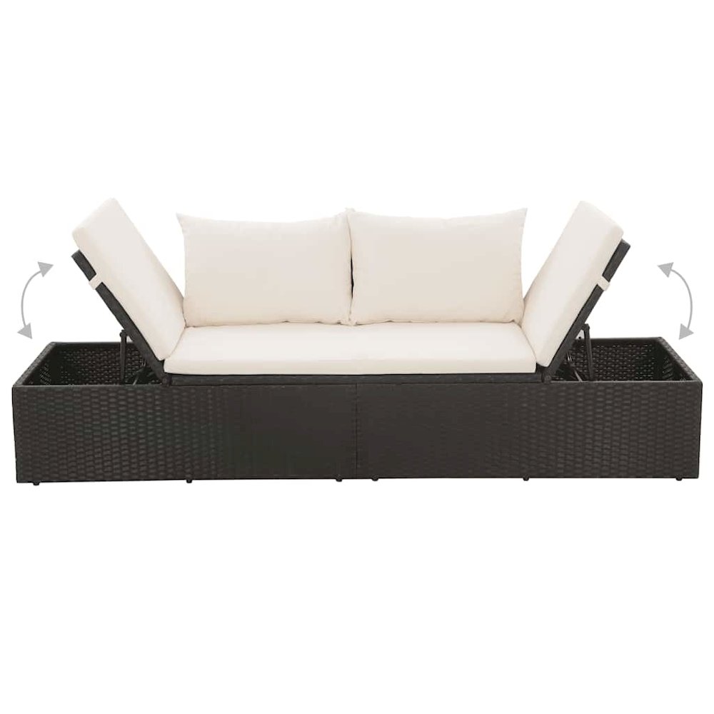 Lounge Bed Black PE Rattan 76.8 x 23.6 in Multi-Position Backrest. Picture 7