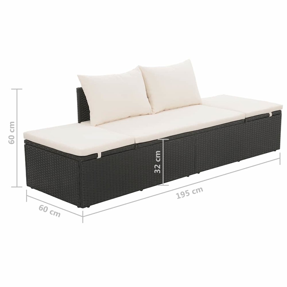 Lounge Bed Black PE Rattan 76.8 x 23.6 in Multi-Position Backrest. Picture 9