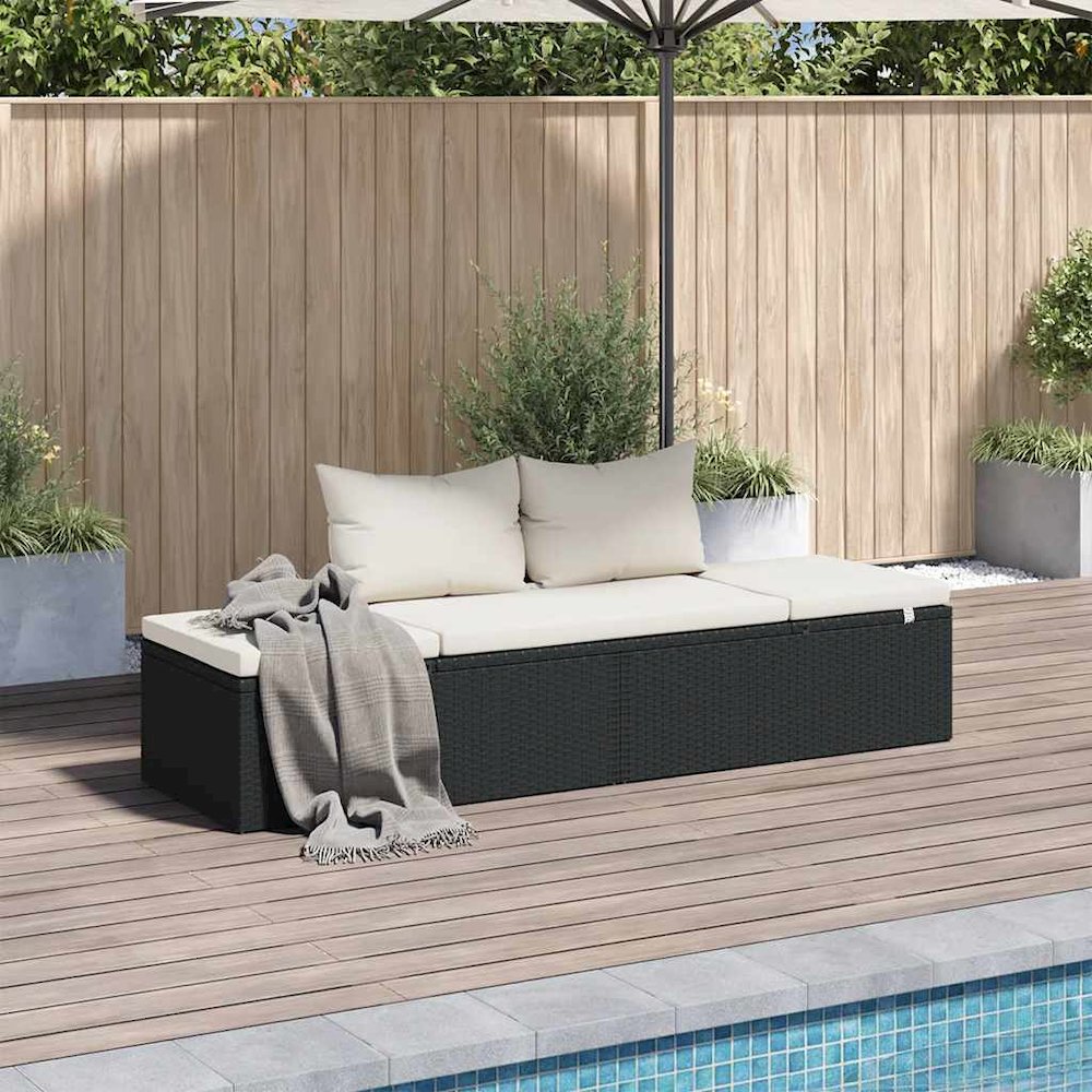 Lounge Bed Black PE Rattan 76.8 x 23.6 in Multi-Position Backrest. Picture 2