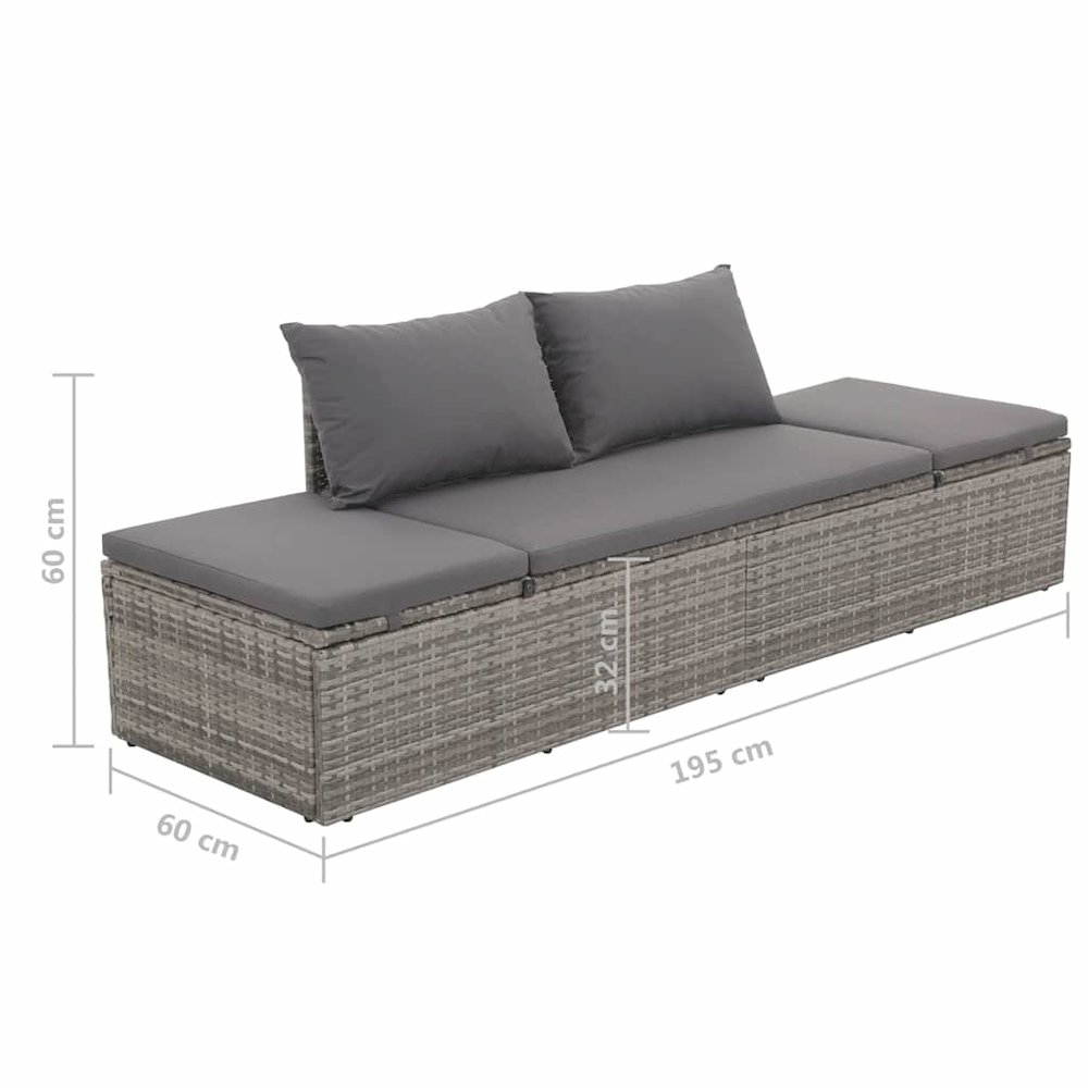 Lounge Bed Gray and dark gray Polyethylene rattan. Picture 9