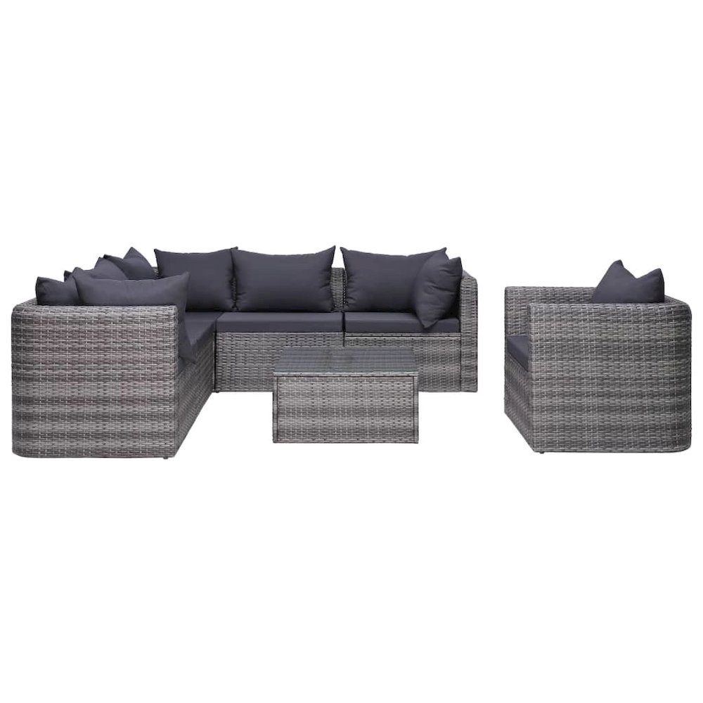 Sofa Set Grey Poly rattan, powder-coated steel, glass, polyester. Picture 2