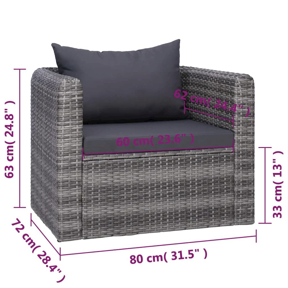 Sofa Set Grey Poly rattan, powder-coated steel, glass, polyester. Picture 11