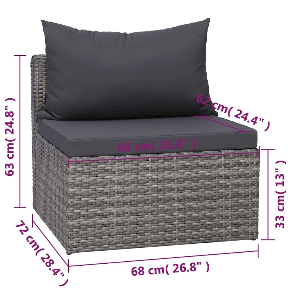 Sofa Set Grey Poly rattan, powder-coated steel, glass, polyester. Picture 12