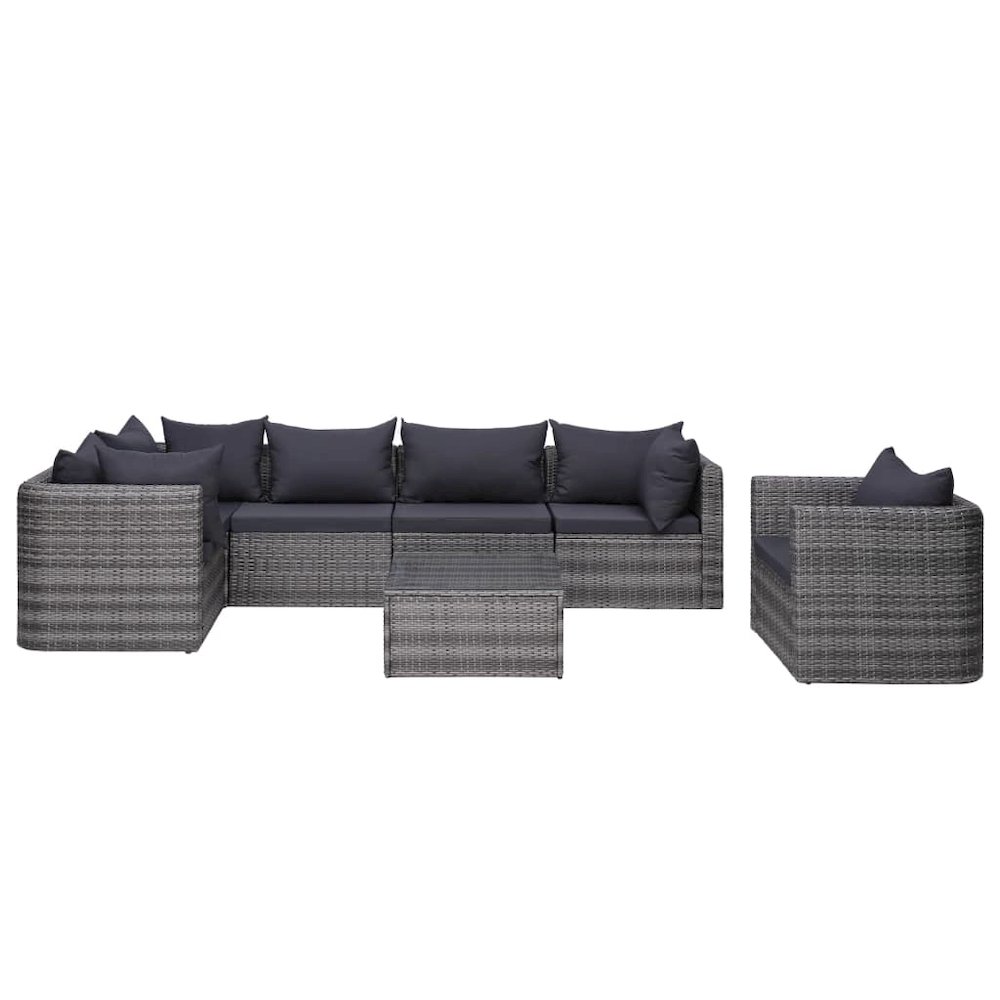 Sofa Set Grey Poly rattan, powder-coated steel, glass, polyester. Picture 3