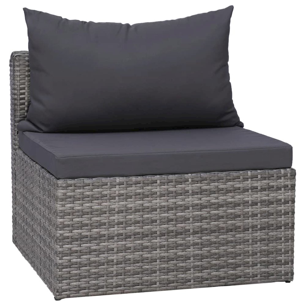 Sofa Set Grey Poly rattan, powder-coated steel, glass, polyester. Picture 5
