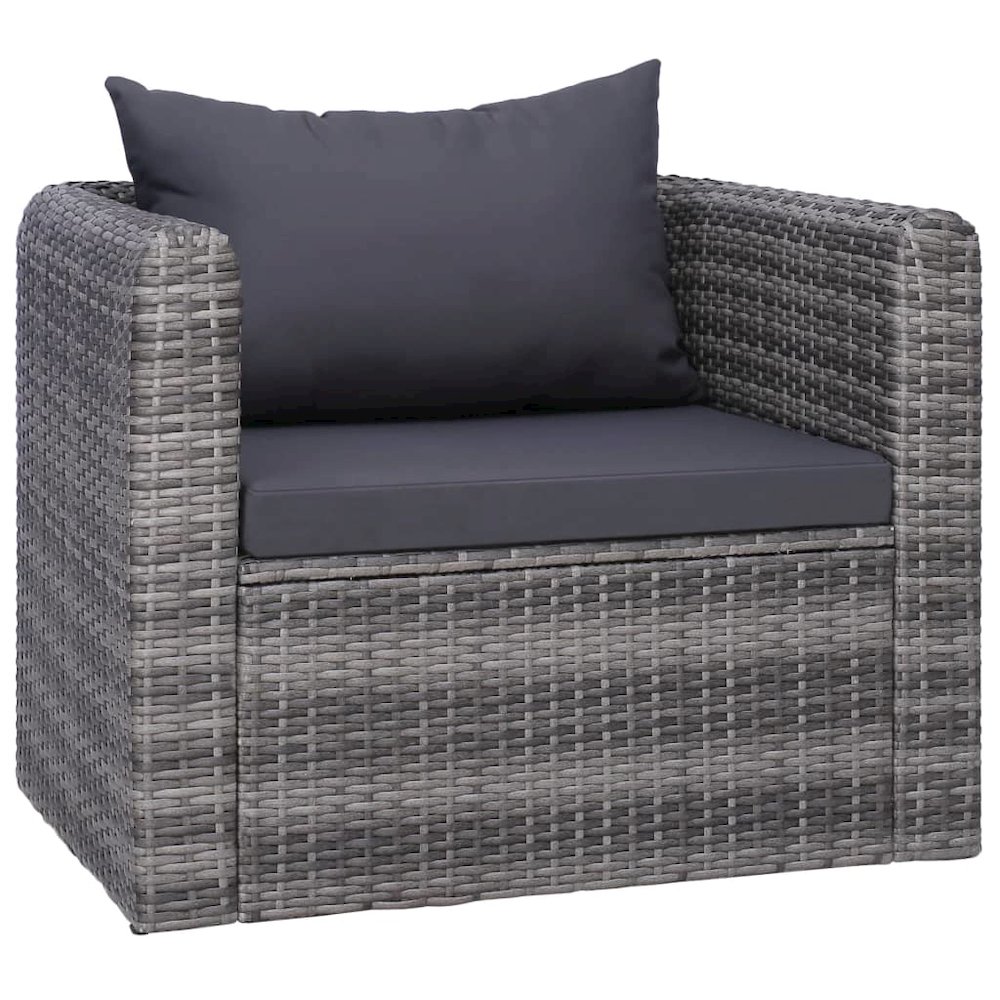 Sofa Set Grey Poly rattan, powder-coated steel, glass, polyester. Picture 6